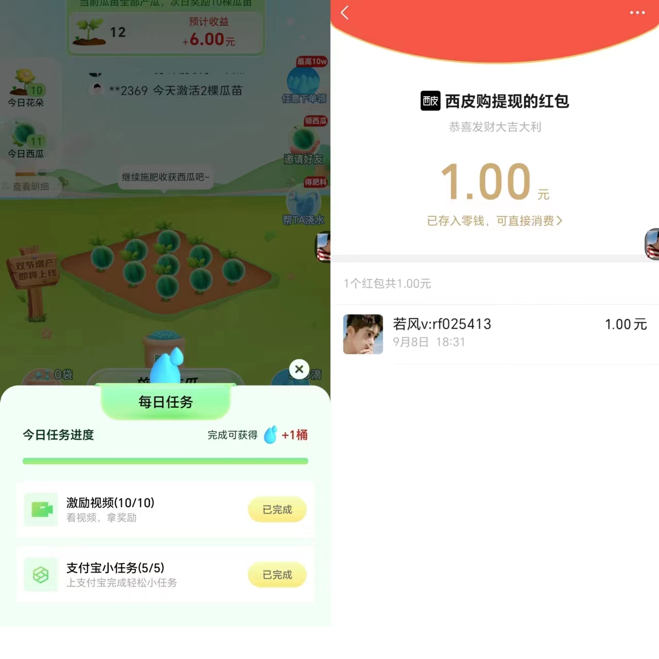 西皮购每天零撸1+左右,种西瓜助手自动看广告