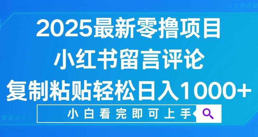 小红书留言评论，2025最新零撸项目，复制粘贴即可赚钱，轻松日入1000+