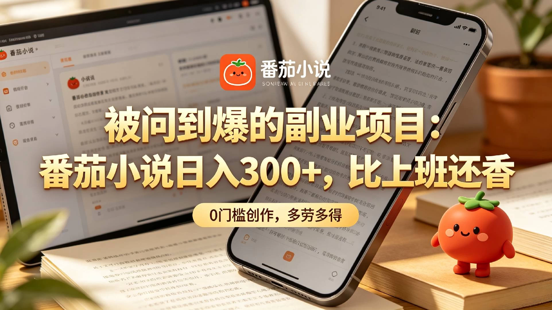 家人们!终于找到不用动脑子的副业了,番茄小说日入 300+